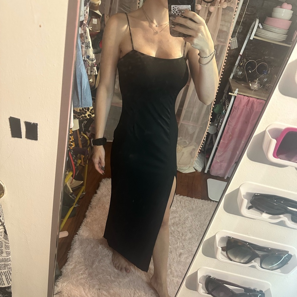 💕 long black stretchy bodycon dress